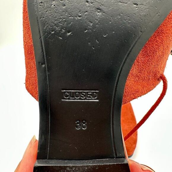 Closed Ankle Wrap Mules Womens Eur 38 Burnt Orange Suede Preppy City Sustainable - Picture 10 of 10